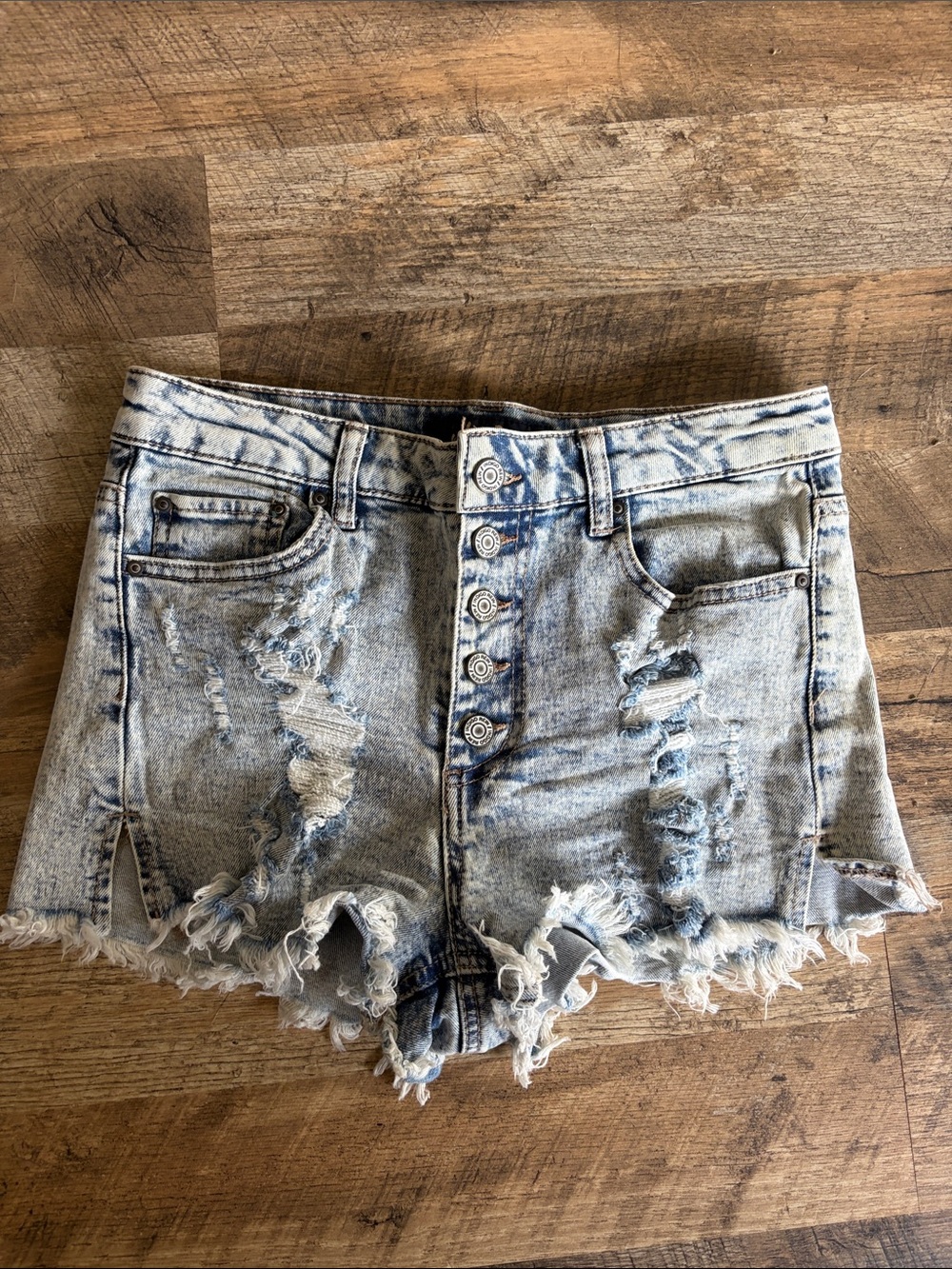 Indigo Rein Light Blue Distressed Button-Front Jean Shorts